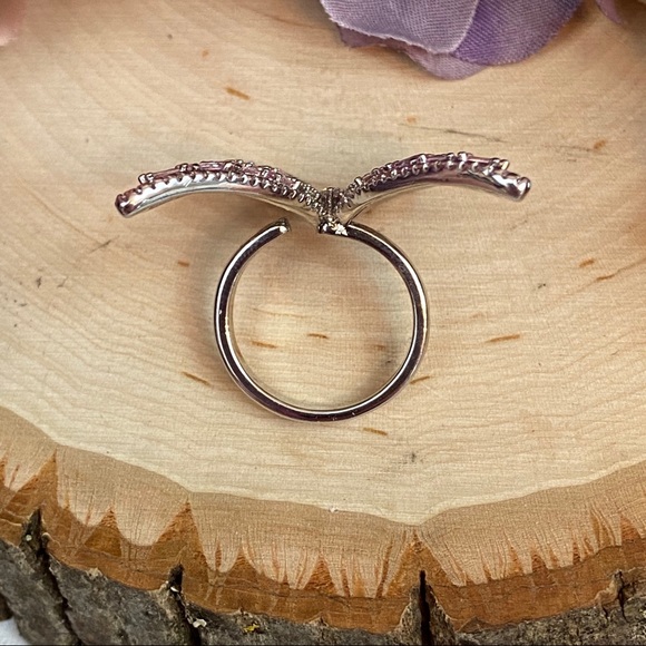 Sparkly Pink and Silver Crystal Butterfly Ring - Picture 7 of 13